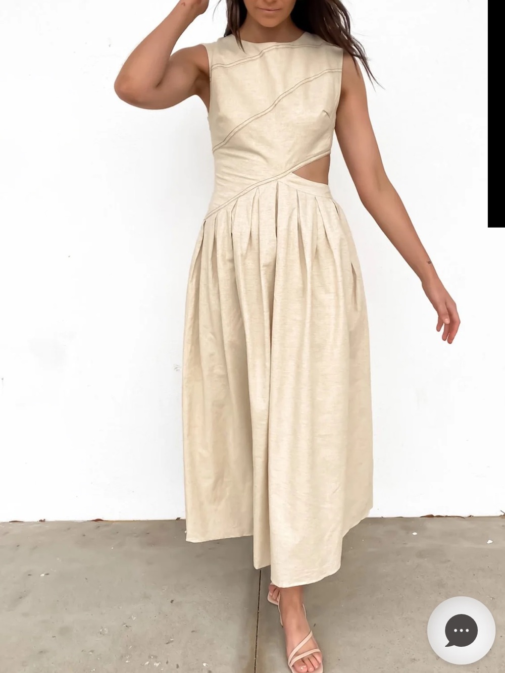 All About May cream color linen and cotton blend midi dress with cutout Size 10